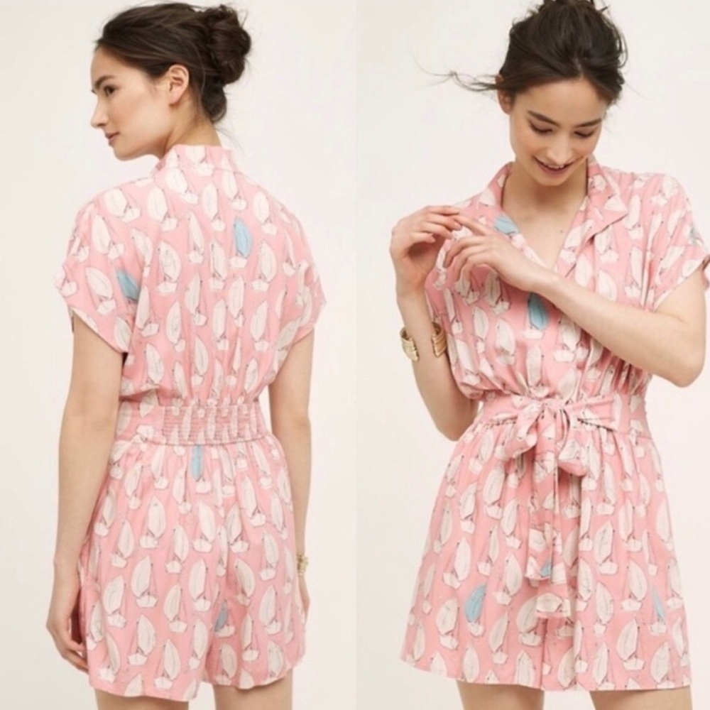 Anthropologie Maeve Pink Romper Sailboat print - Picture 2 of 8